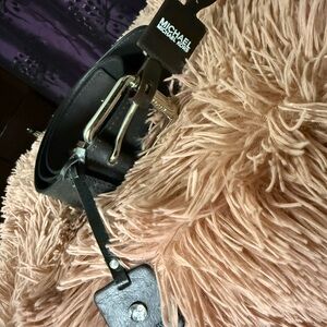 Michael Kors Black Leather Belt with Silver Accent